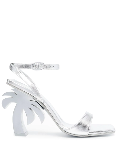 Palm Angels Palm Tree Heeled Sandals In Grey