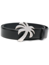 Palm Angels Leather Belt With Palm-shaped Buckle 35mm In Black