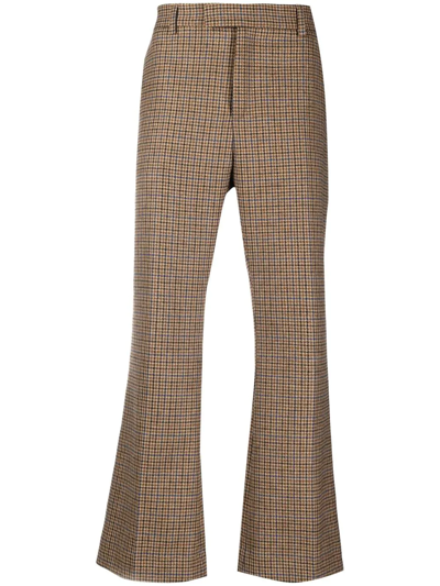 Palm Angels Bootcut Check-pattern Tailored Trousers In Beige
