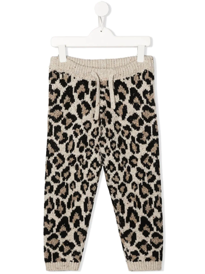 Alanui Kids' Wild Spirit Knitted Track Pants In Leopard