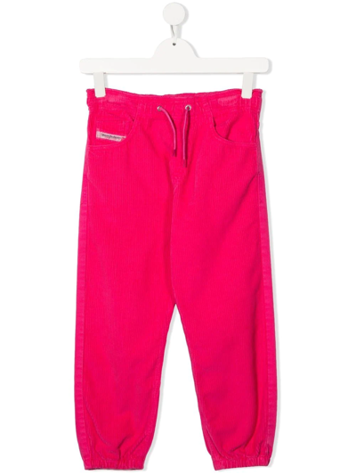 Diesel Kids' Cuffed Cotton Track Pants In Pink