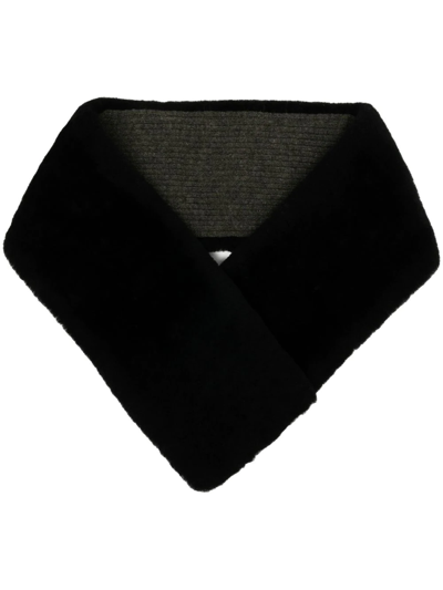 N•peal Shearling-trim Cashmere Scarf In Black