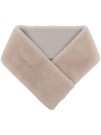 N•peal Shearling-trim Cashmere Scarf In Grey