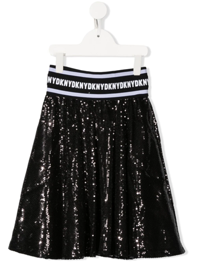 Dkny Kids' Sequin-embellished A-line Skirt In Black