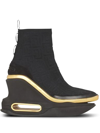 Balmain Bbold Knit Monogram Metallic Wedge Sneakers In Black