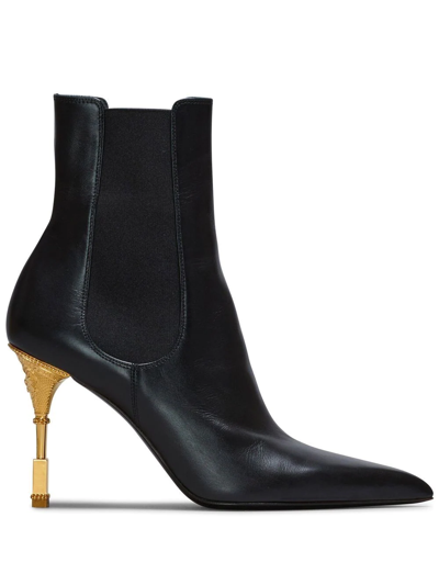 Balmain Moneta Leather Ankle Boots In Black