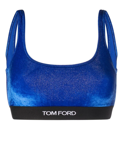 Tom Ford Logo-band Low-back Bra In Blue