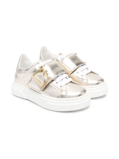 Dsquared2 Kids' Logo-plaque Touch-strap Trainers In Gold