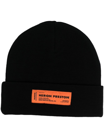 Heron Preston Logo-patch Wool Beanie In Nero