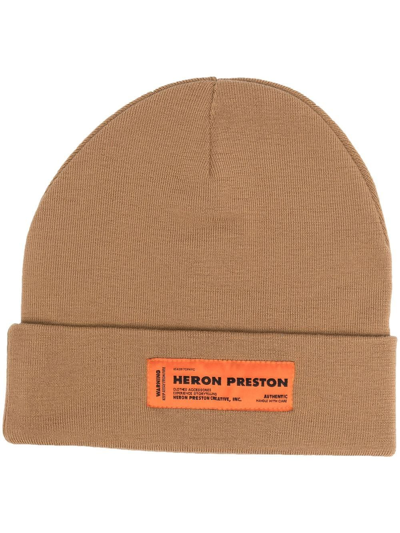 Heron Preston Logo-patch Wool Beanie In Brown