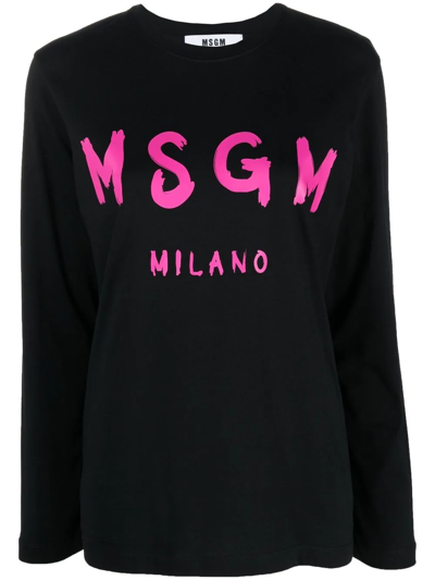 Msgm Logo-print Long-sleeve T-shirt In Black