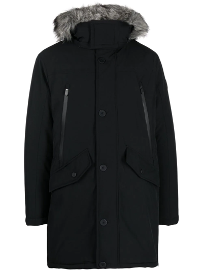 Michael Kors Faux Fur-trim Parka Coat In Black