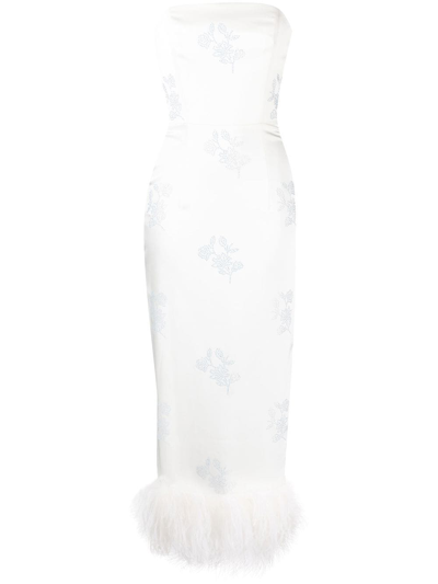 16arlington Minelli White Embellished Feather-trimmed Dress