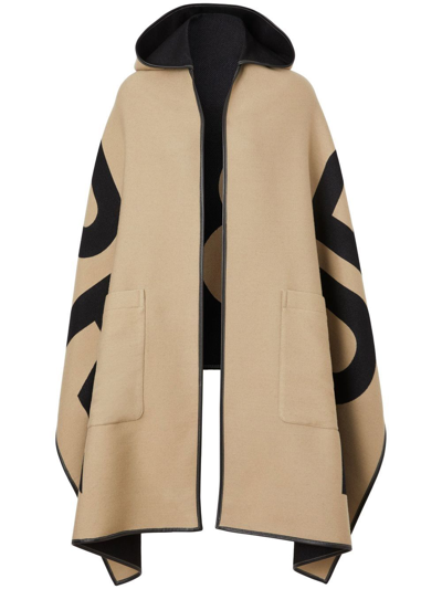 Burberry Jacquard Hooded Cape In Archive Beige