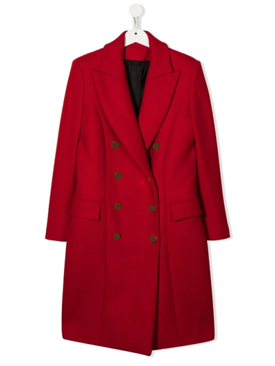 Balmain Kids' Panelled Double-breasted Coat In Red