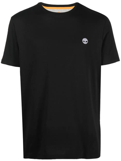 Timberland Logo-embroidered Cotton T-shirt In Black