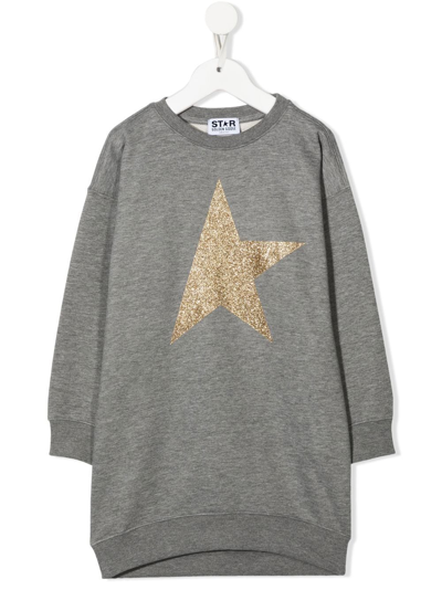 Golden Goose Kids' Star-print Sweatshirt Dress In Grigio