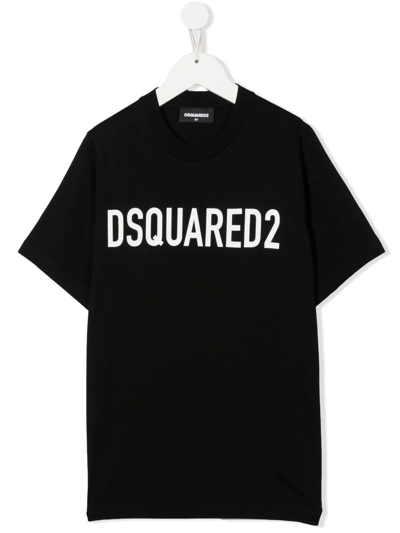 Dsquared2 Teen Logo-print Crew-neck T-shirt In Black