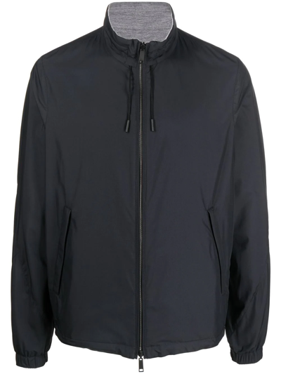 Zegna Reversible Zip-up Sports Jacket In Navy Blue Grey