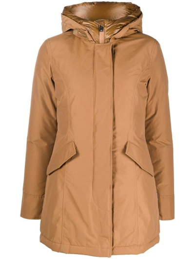 Woolrich Hooded Zipped Parka In Brown