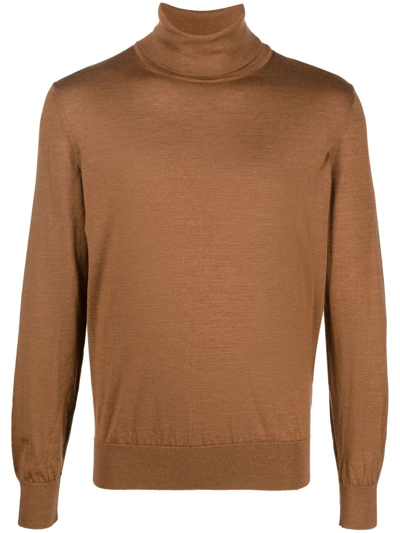Zegna Roll-neck Knit Jumper In Brown