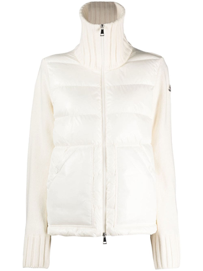 Moncler Padded Nylon And Cotton Knit Cardigan In White