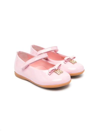 Dolce & Gabbana Kids' Logo-plaque Ballerina Shoes In Pink