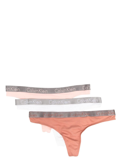 Calvin Klein Underwear Logo-waistband Thong Set Of 3 In Neutrals