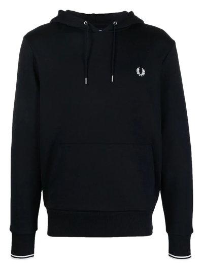 Fred Perry Embroidered Logo Hoodie In Black