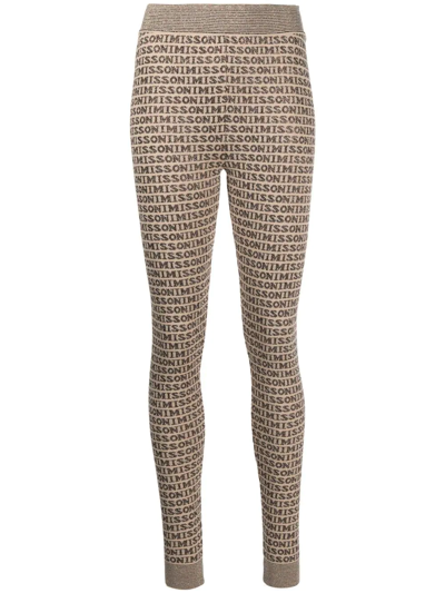 Missoni Logo-print Knitted Leggings In Brown