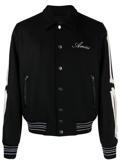 Amiri Black Bones Varsity Bomber Jacket