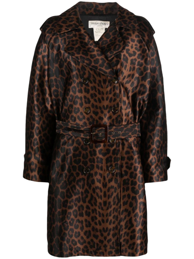 Pre-owned Saint Laurent Leopard-print Double-breasted Trench Coat In Brown