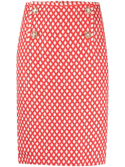 Pre-owned Chanel Cc-button High-waisted Pencil Skirt In Red