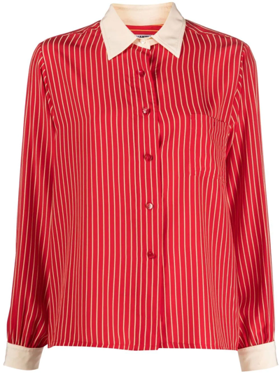 Pre-owned Chanel Striped Button-up Silk Shirt In Red