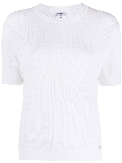 Pre-owned Chanel Knitted Crew-neck Top In White