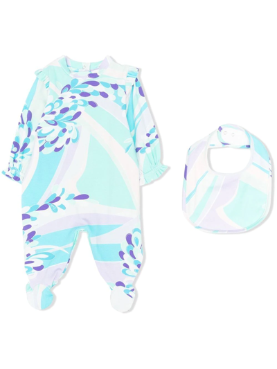 Pucci Junior Babies' Abstract-print Ruffled Bodysuit In Blue