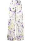 Off-white Palazzo Pants With Floral Print In Multicolour