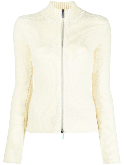 Off-white Knitted Zipped Cardigan In White