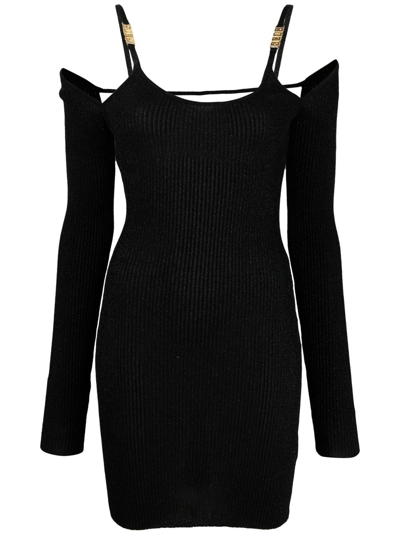 Gcds Black Knitted Off-shoulders Short Dress