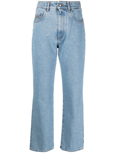 Gcds Crystal Logo-embellished Cropped Jeans In Blue