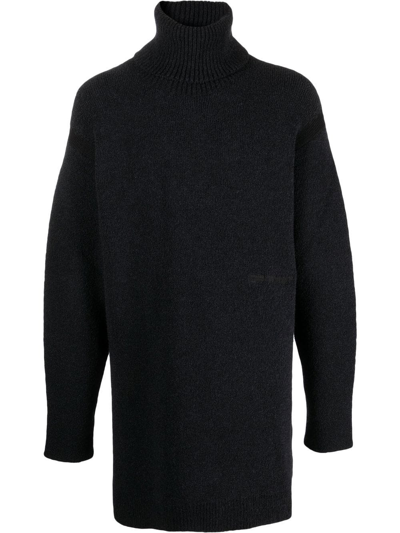 Off-white Micro Boucle Extra-long Turtleneck Jumper In Black