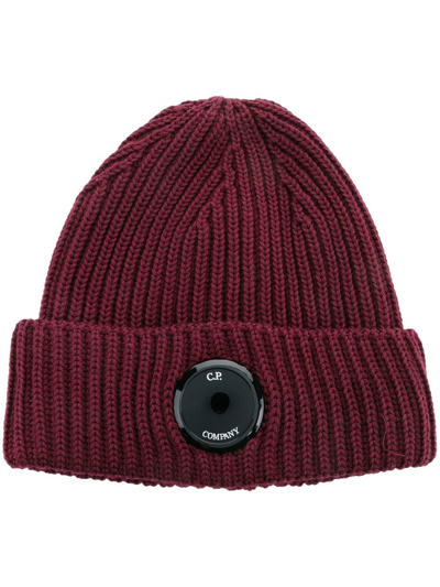 C.p. Company Lens-detail Wool Beanie In Red