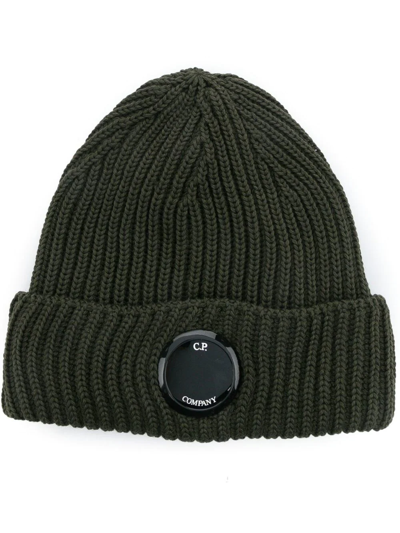 C.p. Company Lens-detail Wool Beanie In Green