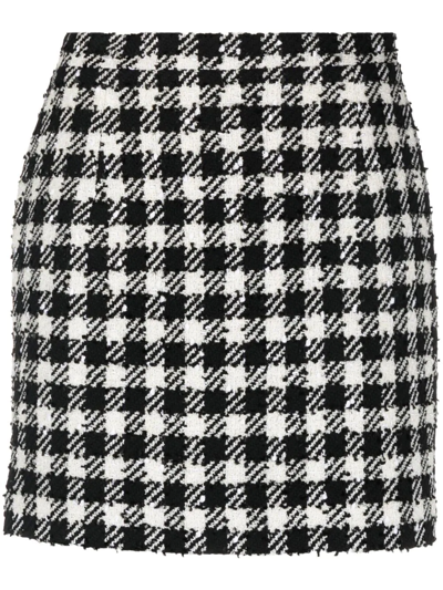 Alessandra Rich Gingham Virgin Wool Blend Tweed Mini Skirt In Black