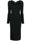 Victoria Beckham Square-neck Fitted Stretch-woven Midi Dress In Black