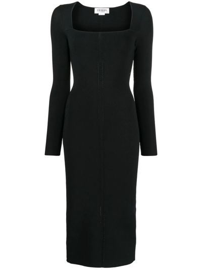 Victoria Beckham Square-neck Fitted Stretch-woven Midi Dress In Black