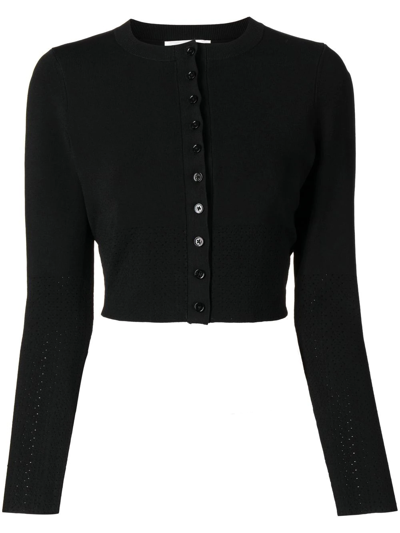 Victoria Beckham Cropped Cut-out Stretch-woven Cardigan In Black
