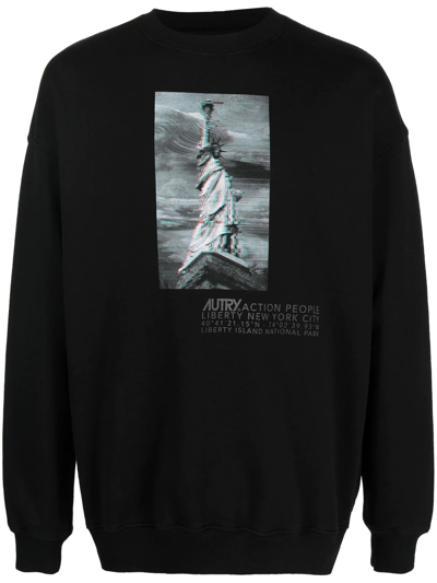 Autry Graphic-print Cotton Sweatshirt In Black