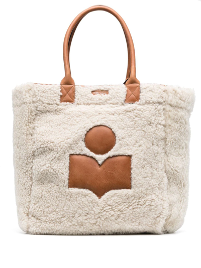 Isabel Marant Logo-print Sheepskin Tote Bag In Neutrals