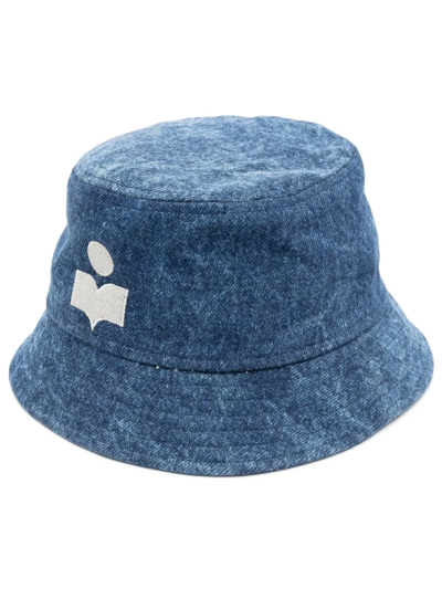 Isabel Marant Hayley Logo Denim Bucket Hat In Light Blue